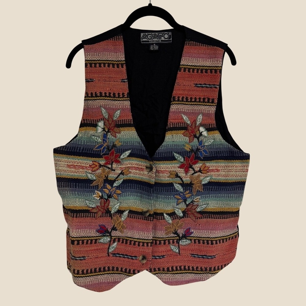 Vintage Agapo Collection Southwestern Floral Tapestry Vest Medium